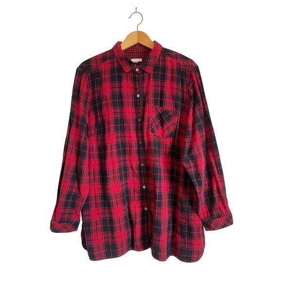 J. Jill red plaid flannel shirt button up collar long sleeves pockets cotton 2X - Picture 1 of 9